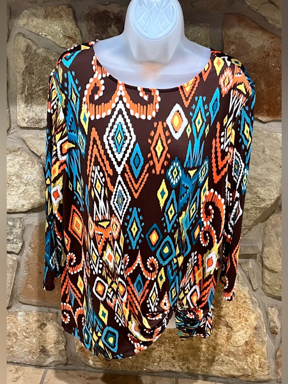 Ruby Rd. Western Tribal Knit Blouse Women’s XL Gathered Tied Side Front